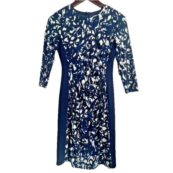 Eliza J Dresses & Skirts - Eliza J Cocktail Sheath Dress Size 0 Nordstrom Navy &‎ White 3/4 Sleeves Stretch